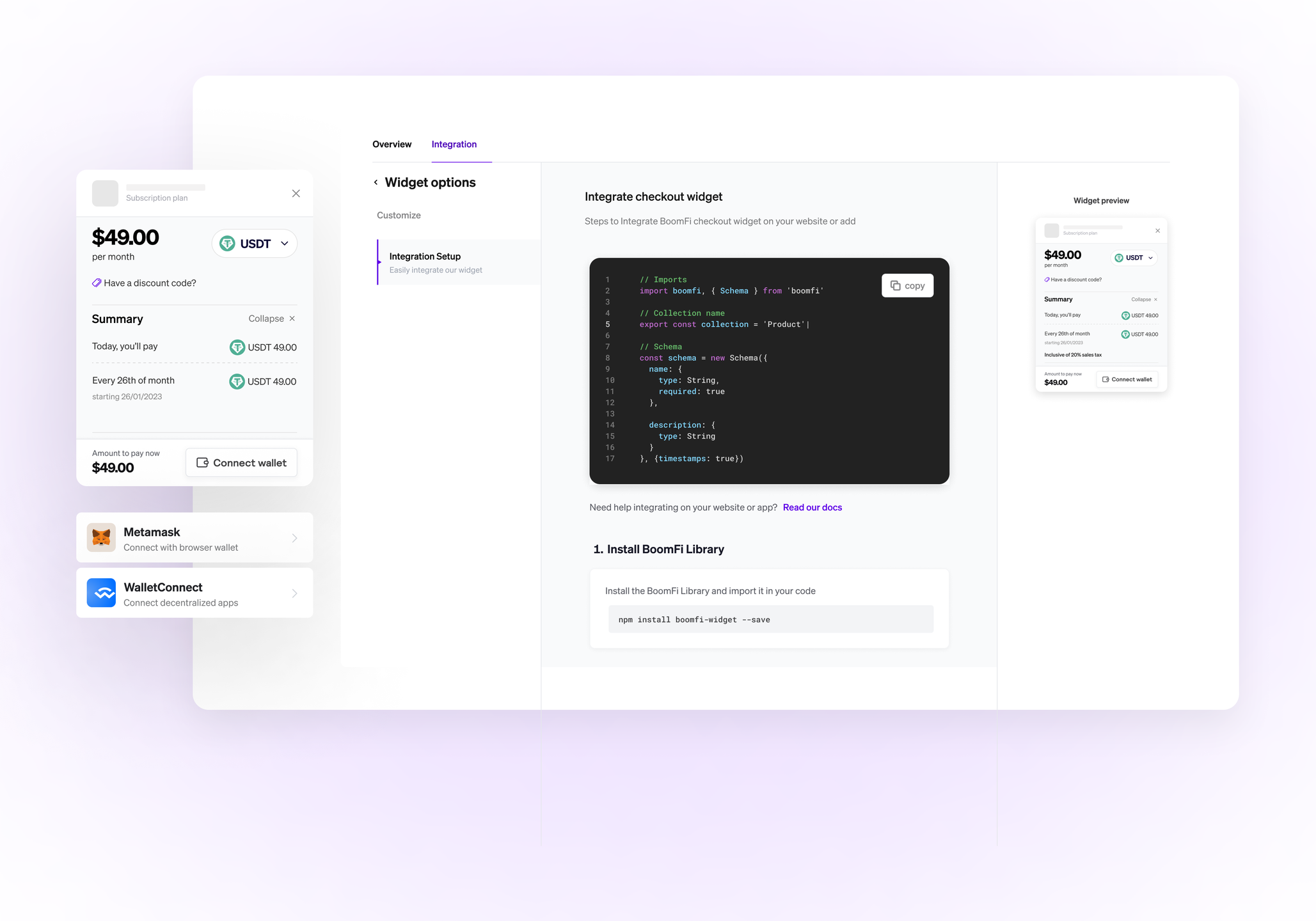 BoomFi stablecoin crypto subscription payment interface