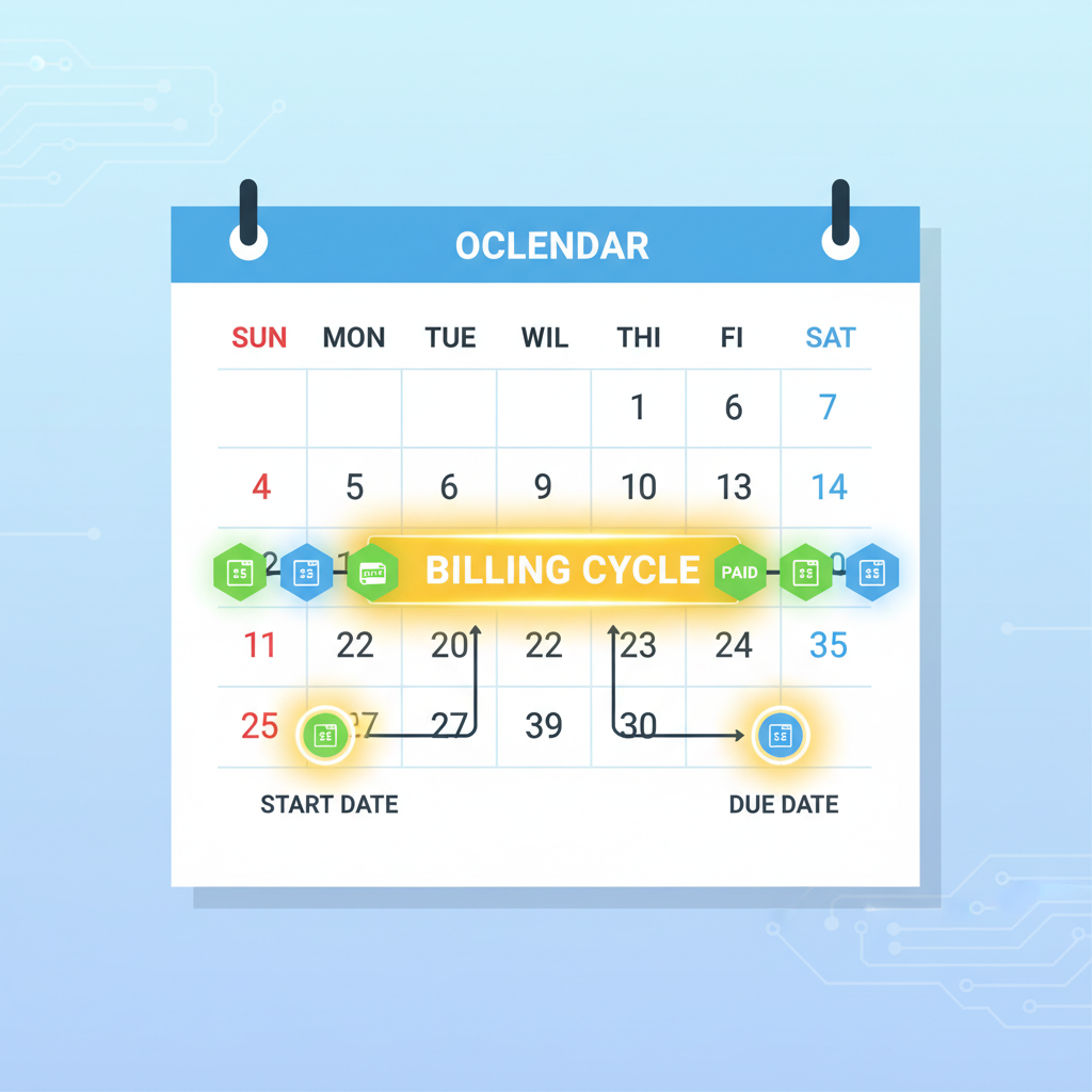 calendar with highlighted billing cycle timeline blockchain style