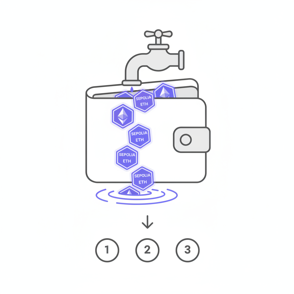 wallet icon with Sepolia ETH faucet dripping testnet coins