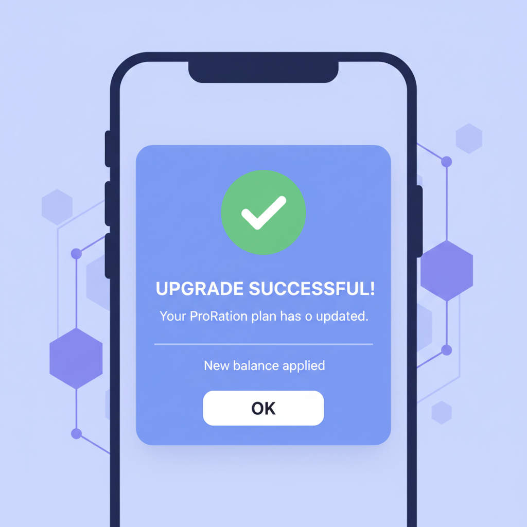 notification popup confirming successful proration upgrade blockchain app