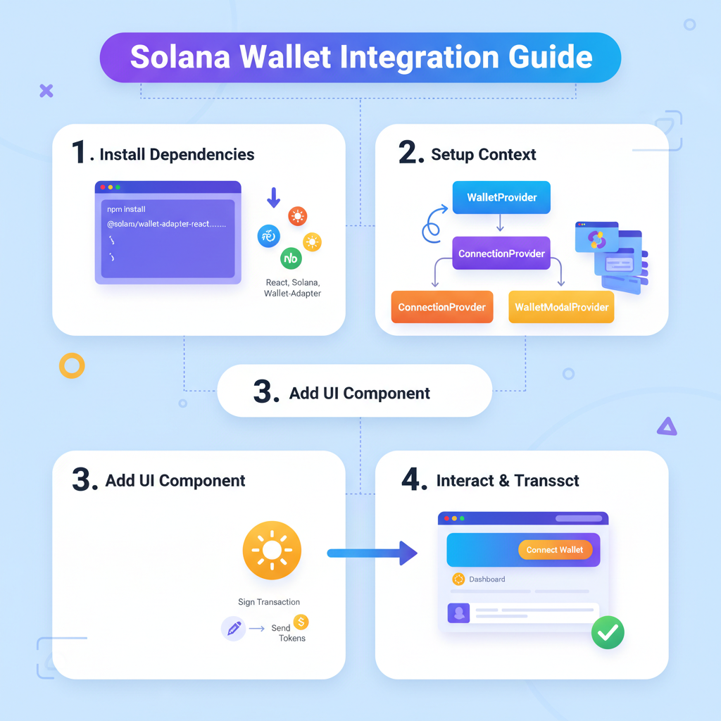 React TypeScript code integrating Solana WalletAdapter, frontend UI mockup with connect wallet button, vibrant web3 design
